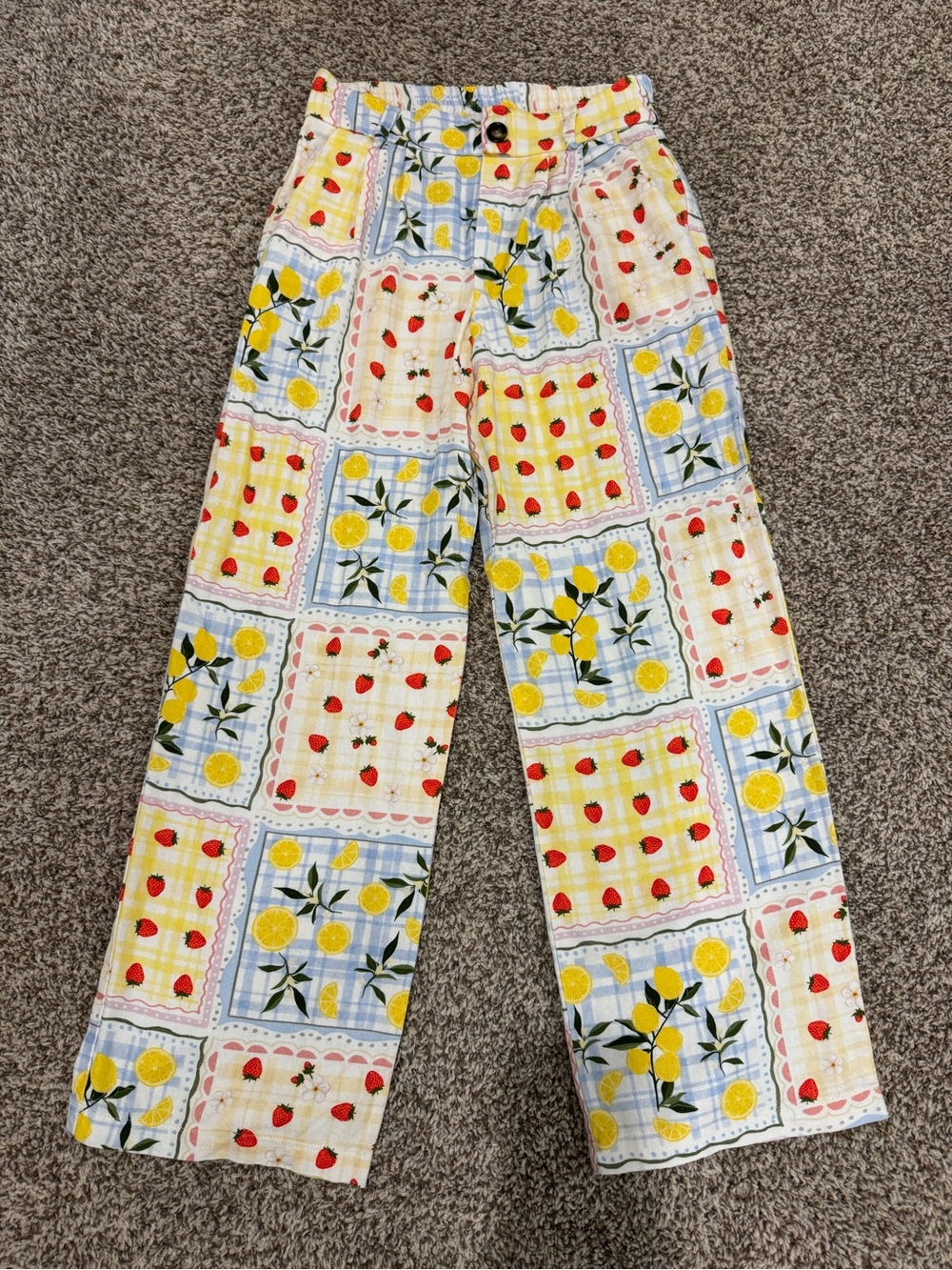 Tullea Fruit Patchwork Wide Leg Pants – Size Medium (Runs Slightly Small)